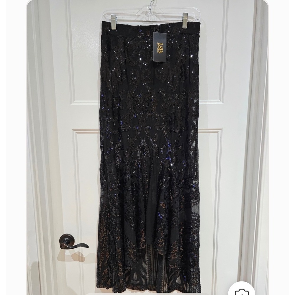 Lucky & Blessed Black Sequin High Low Maxi Skirt Western Formal AK001 M C5